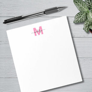 Bloc De Notas Monograma de nombre con caligrafía simple rosa fem