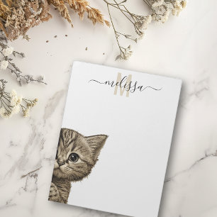 Bloc De Notas Monograma de nombre de acuarela de gato curioso 