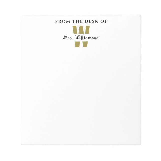 Bloc De Notas Monograma De Nombre Personalizado Del Profesor De  (Frente)