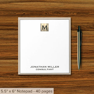 Bloc De Notas Monograma de oro de línea Beige personalizada