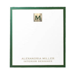 Bloc De Notas Monograma de oro verde esmeralda personalizado