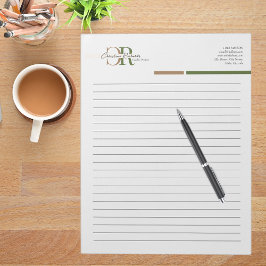 Bloc De Notas Monograma de oro verde oliva simple y moderno