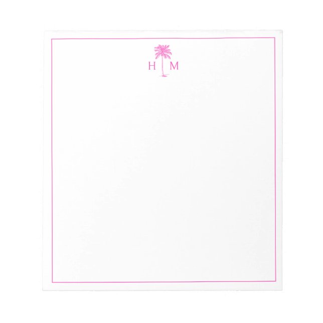 Bloc De Notas Monograma de palmetto rosa y blanco (Frente)