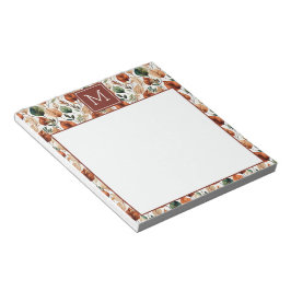 Bloc De Notas Monograma de patrón de hojas de salvia y terra de