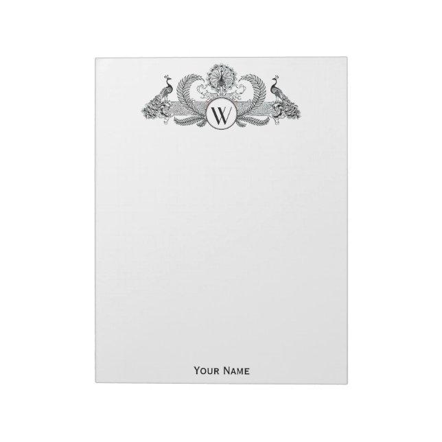 Bloc De Notas Monograma de pavos reales (Lado Izquierdo)