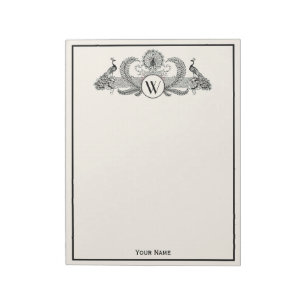 Bloc De Notas Monograma de Pavos Reales Vintage Marfil BG