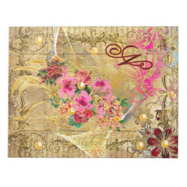 Bloc De Notas Monograma de Perlas de Oro Floral Rosa de Ephemera