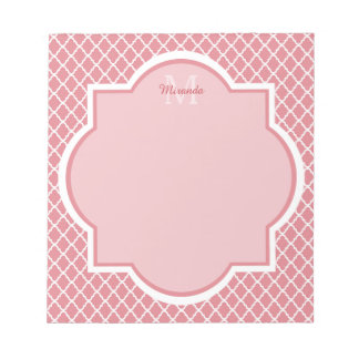 Bloc De Notas Monograma De Quatrefoil Rosa De moda Con Nombre