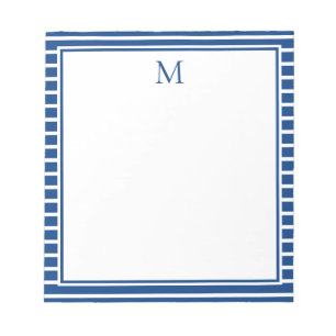 Bloc De Notas Monograma de rayas azul marino y blanco elegante