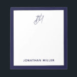 Bloc De Notas Monograma del guión azul de la marina<br><div class="desc">Mantén todas tus notas organizadas con este guión minimalista moderno. Con un diseño elegante y sencillo, este bloc de notas es perfecto para su uso en casa, en la oficina o en el viaje. El fondo blanco con borde de la marina y el monograma del guión de personalizable hacen de...</div>