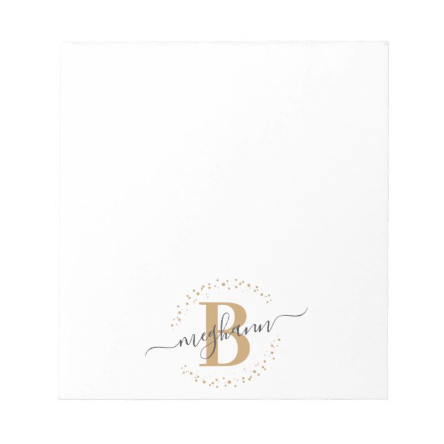 Bloc De Notas Monograma del guión del nombre dorado blanco de la (Frente)