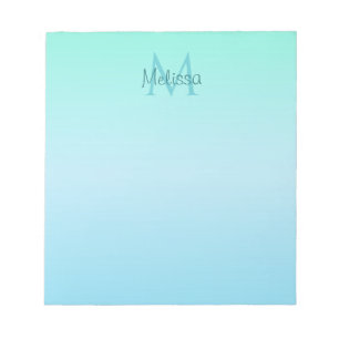 Bloc De Notas Monograma del ómbre azul verde Girly Pastel