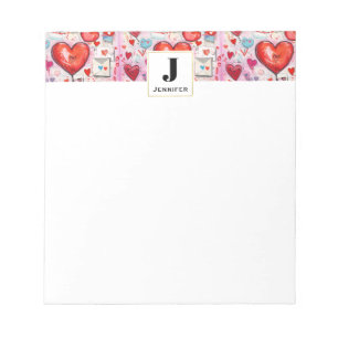 Bloc De Notas Monograma del patrón de corazones y letras de amor