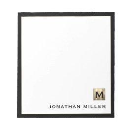 Bloc De Notas Monograma dorado personalizado blanco negro