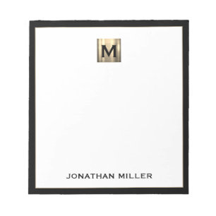 Bloc De Notas Monograma dorado personalizado blanco negro