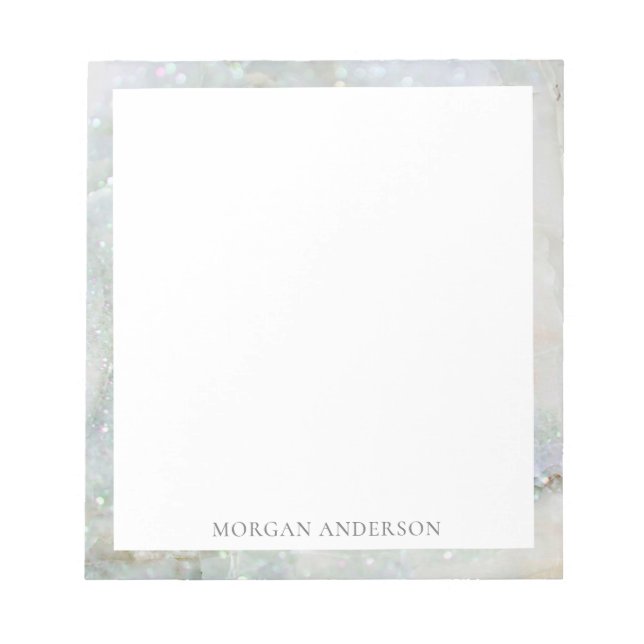 Bloc De Notas monograma elegante de purpurina de mármol azul (Frente)