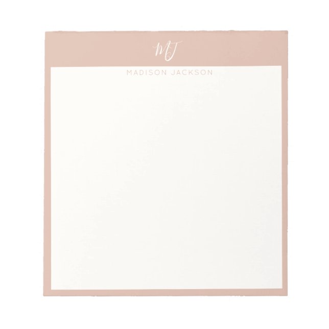 Bloc De Notas Monograma elegante en rosa con letra script (Frente)