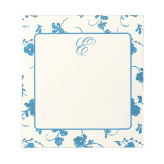 Bloc De Notas Monograma Elegante Vintage Marfil Azul