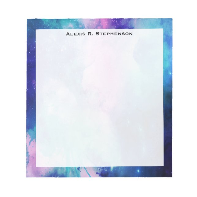 Bloc De Notas Monograma espacio acuarela Universo Estrella rosa  (Frente)