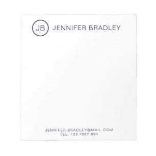 Bloc De Notas Monograma Estilo Nombre Personalizado Navy Azul