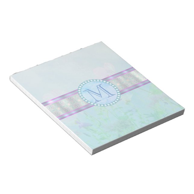 Bloc De Notas Monograma Floral Azul Pastel (Lado Derecho)