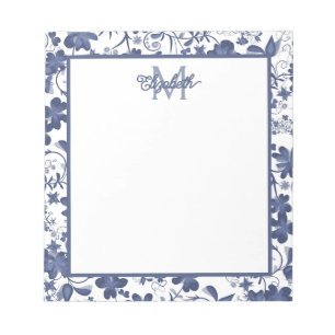 Bloc De Notas Monograma floral azul y gris