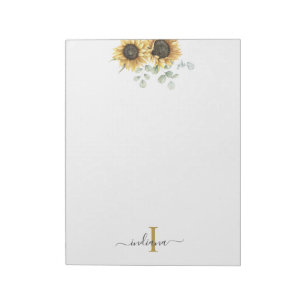 Bloc De Notas Monograma Floral de Eucalipto de Girasol Elegante