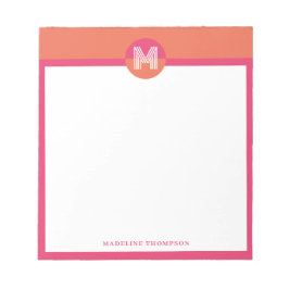 Bloc De Notas Monograma geométrico moderno naranja rosa retro ch