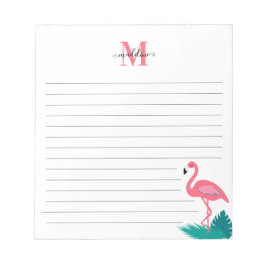 Bloc De Notas Monograma Giratorio Hojas Tropicales Flamingo Rosa