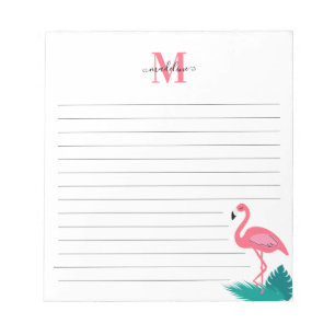 Bloc De Notas Monograma Giratorio Hojas Tropicales Flamingo Rosa