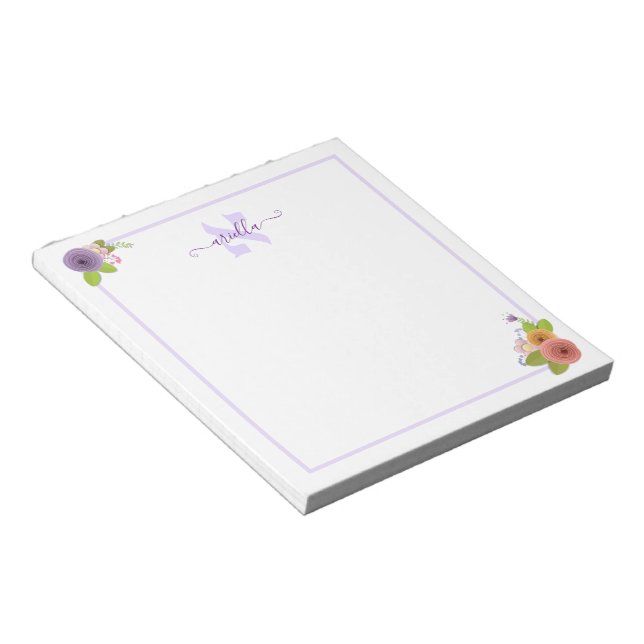Bloc De Notas Monograma hebreo ALEF Post-it floral personalizado (Lado Derecho)