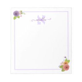 Bloc De Notas Monograma hebreo ALEF Post-it floral personalizado