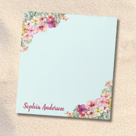 Bloc De Notas Monograma Hibiscus Pink Flores Tropicales Florales