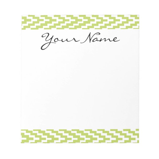 Bloc De Notas Monograma Ikat blanco verde Chevron Zig Zag Patrón (Frente)