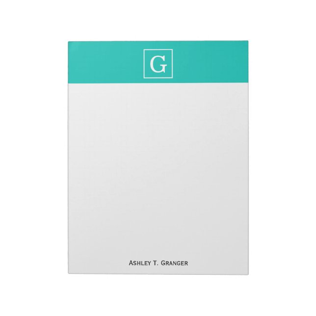 Bloc De Notas Monograma inicial con marco blanco verde azulado (Lado Izquierdo)