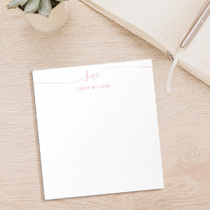 Bloc De Notas Monograma inicial de guión rosa elegante