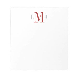 Bloc De Notas Monograma inicial masculino simple negro y rojo