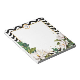 Bloc De Notas Monograma Magnolia Ivy y Oro con Chevron
