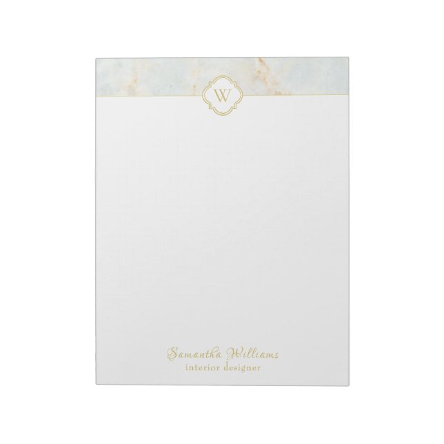Bloc De Notas Monograma Marble Elegante Letra blanca dorada Note (Lado Izquierdo)