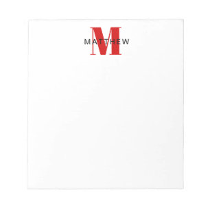 Bloc De Notas Monograma Masculino inicial/nombre Negro y rojo