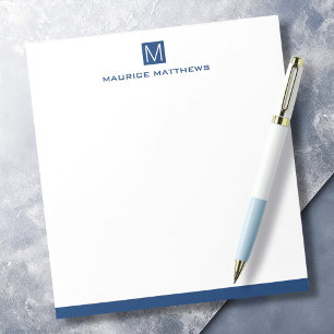 Bloc De Notas Monograma masculino moderno nombre cuadrado azul o
