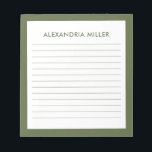 Bloc De Notas Monograma mínimo moderno Olive<br><div class="desc">Un cuaderno profesional de diseño minimalista en una paleta de color verde oliva y blanco. Personalizado monograma inicial y nombre sobre un sencillo fondo blanco, enmarcado por un borde de oliva. Personalice el uso de los campos proporcionados o utilice el botón "mensaje" para ponerse en contacto con el diseñador para...</div>