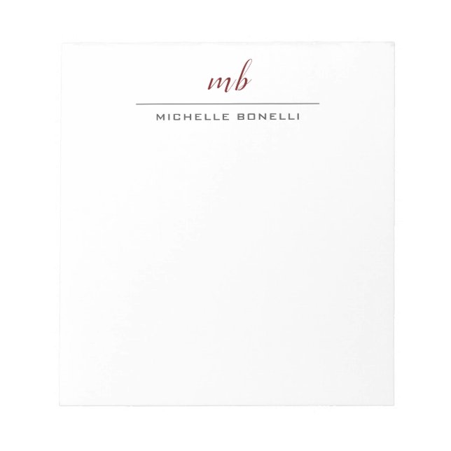 Bloc De Notas Monograma Moderna Profesional Sencillo Mínimo (Frente)
