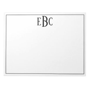 Bloc De Notas Monograma moderno blanco y negro clásico