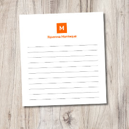 Bloc De Notas Monograma moderno de moda con líneas naranja atard