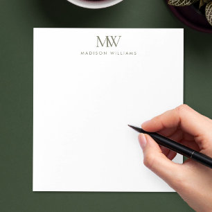 Bloc De Notas Monograma moderno elegante simple verde oliva