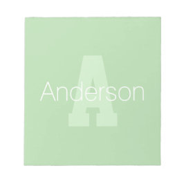 Bloc De Notas Monograma moderno en negrita | Verde pálido y blan