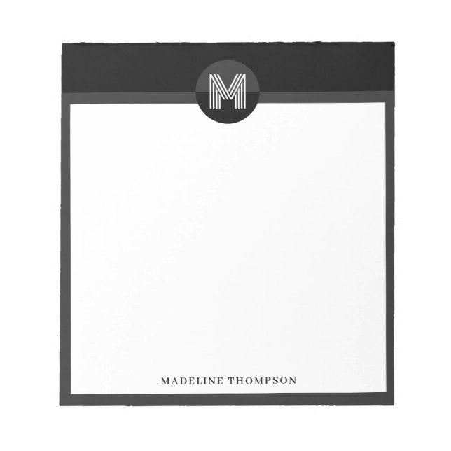 Bloc De Notas Monograma moderno geométrico único en negro gris y (Frente)