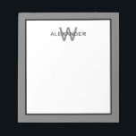 Bloc De Notas Monograma moderno gris y negro<br><div class="desc">Este moderno bloc de notas monograma presenta un marco de gris y negro con un monograma de color negro y gris que puede personalizar con su elección de nombre e inicial.</div>