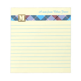 Bloc De Notas Monograma moderno Nombre de guión Tartán Canario e